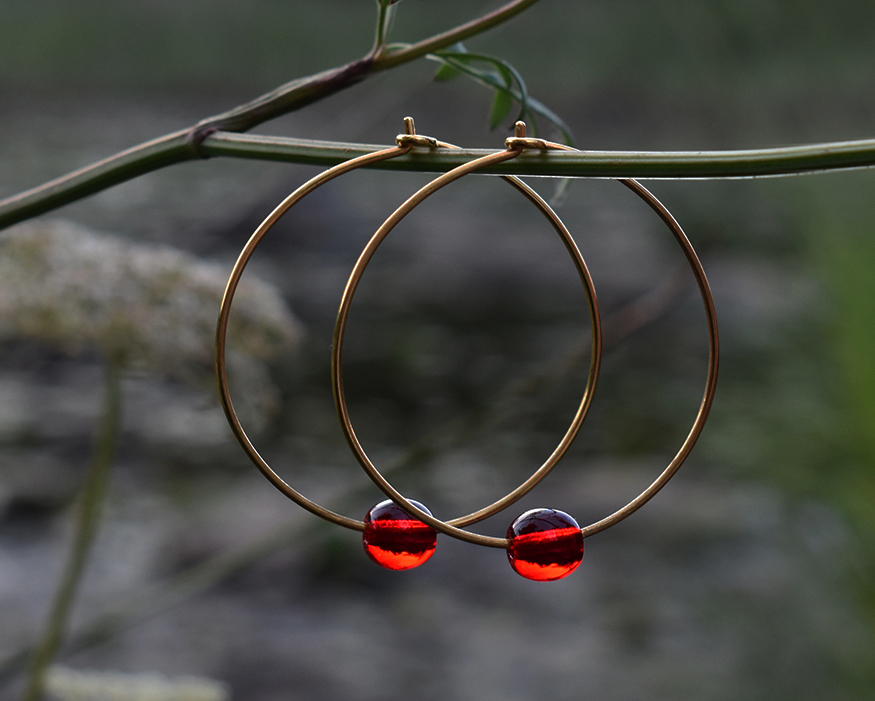 ÄLVANÄS LINGONBERRY -red  earrings in gold plated silver 40 mm - 2