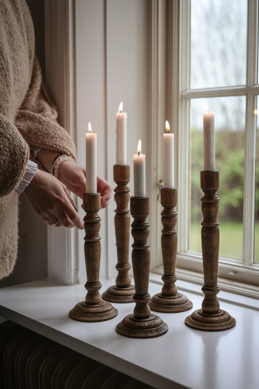 Majas Rustic Low Wooden Candlestick 26 cm