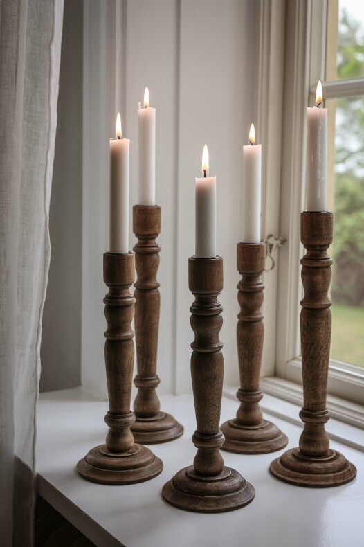 Majas Rustic Low Wooden Candlestick 26 cm - 3