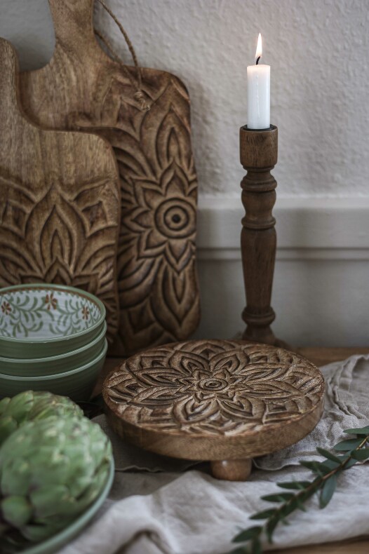 Majas Rustic High Wooden Candlestick 31 cm - 6