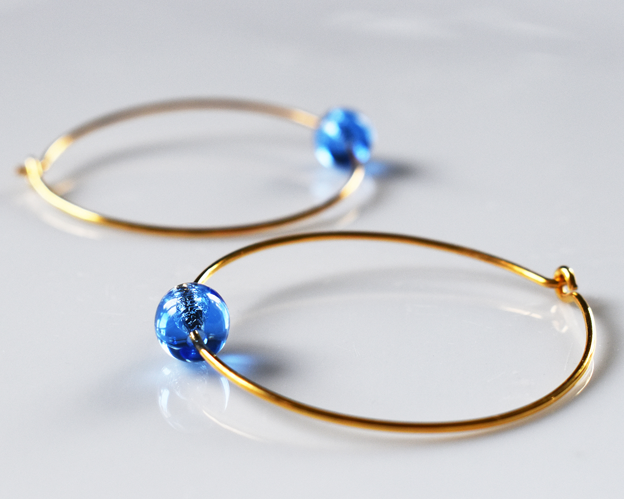ELVES MIDNIGHT - light blue earrings in gold plated silver 40 mm - 2