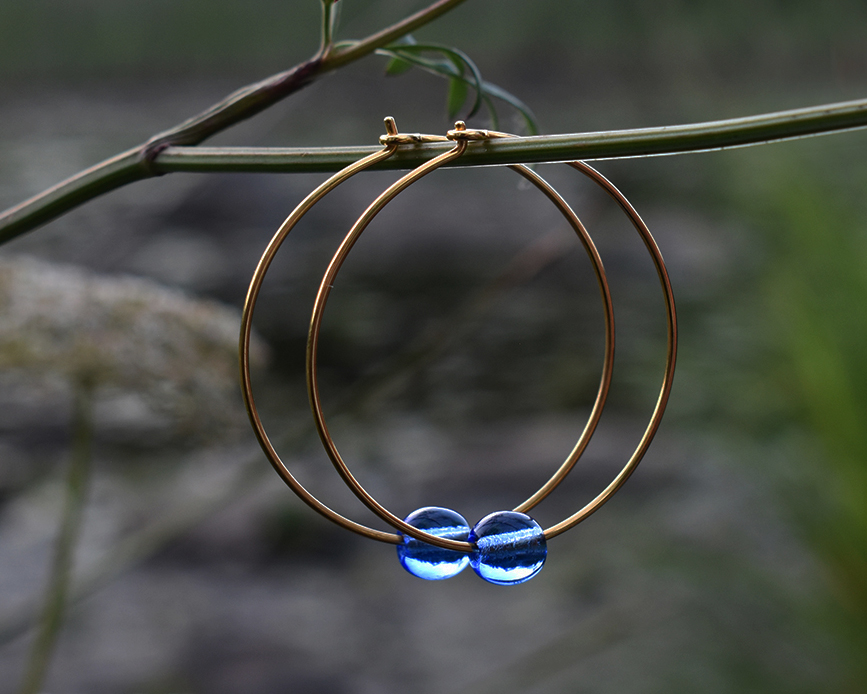 ELVES MIDNIGHT - light blue earrings in gold plated silver 40 mm - 2
