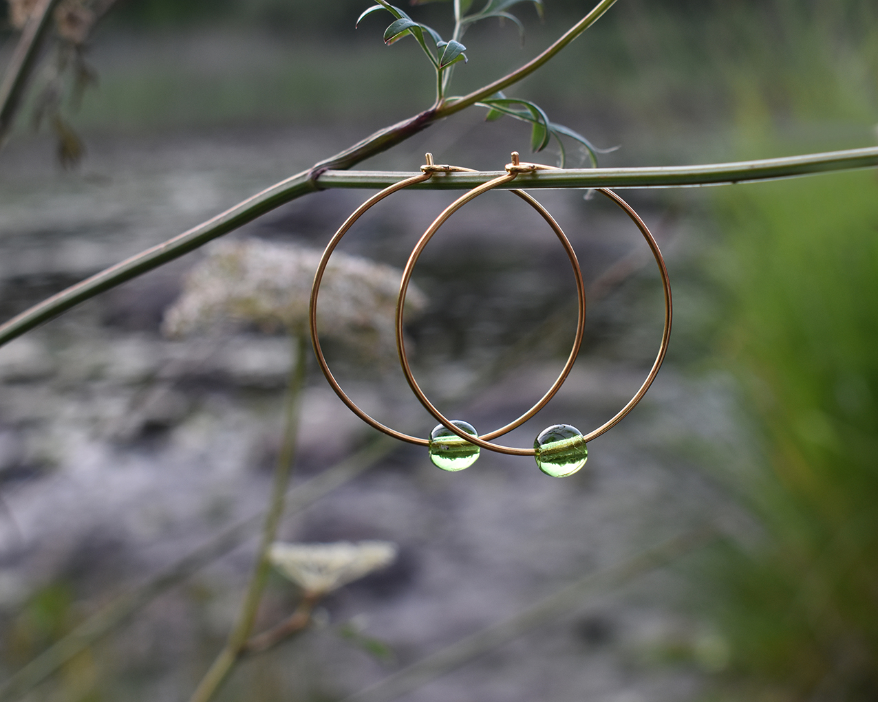 ELVES MOSS - green earrings gold plated 40 mm