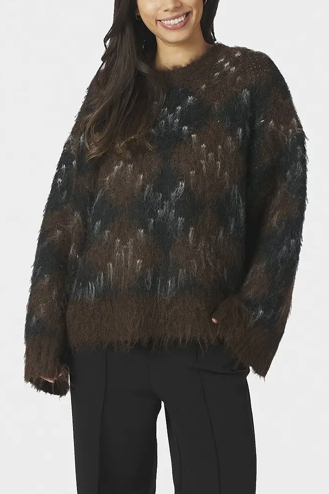 Neo Noir &nbsp;- Roeme Check Fluff Knit Blouse Dark brown