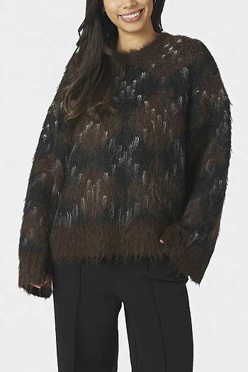 Neo Noir &nbsp;- Roeme Check Fluff Knit Blouse Dark brown
