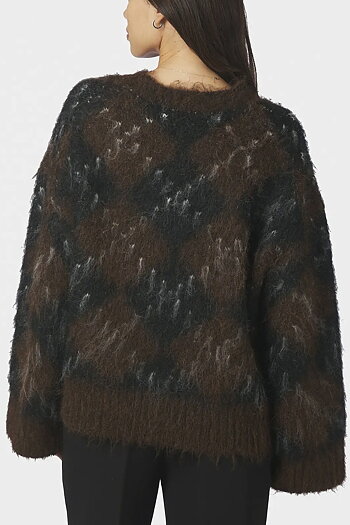 Neo Noir &nbsp;- Roeme Check Fluff Knit Blouse Dark brown
