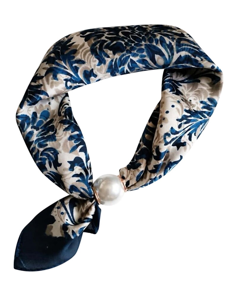 Scarf Chloe med magnet mönstrad beige/vit/blå