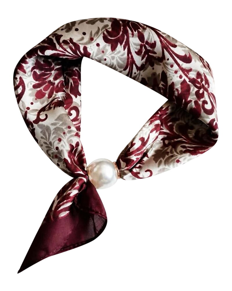 Scarf Chloe med magnet mönstrad beige/vit/vinröd