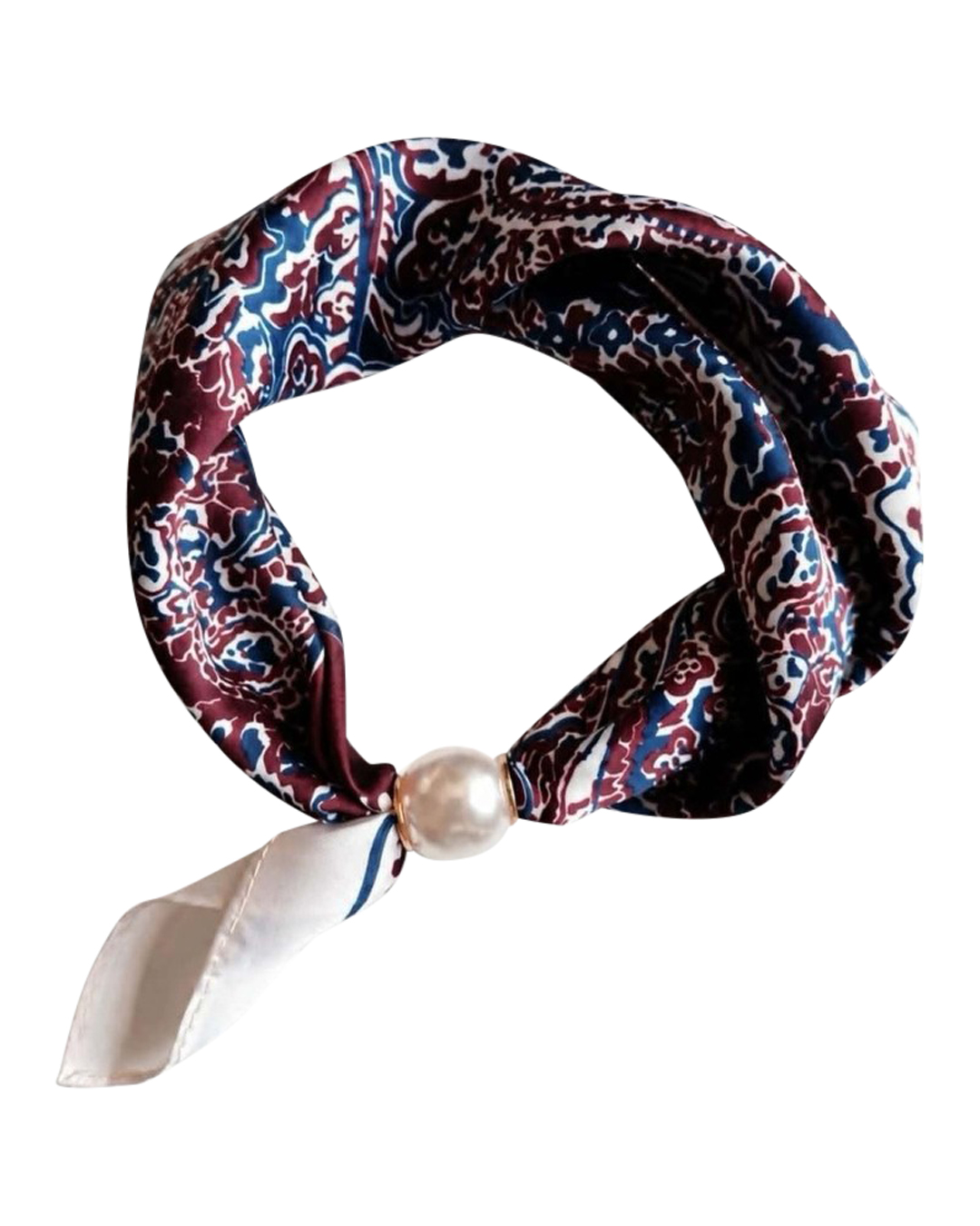 Scarf Chloe med magnet mönstrad vinröd/blå/offwhite