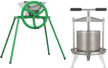 frugtpresse Hobby 14l rustfrit  med filter og manuel frugtkværn Hobby 9l med støtteben