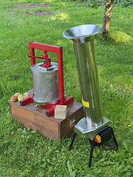 hydraulisk frugtpresse 25l og elektrisk frugtknuser Hobby 1100