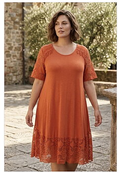 Klänning med spets, orange 