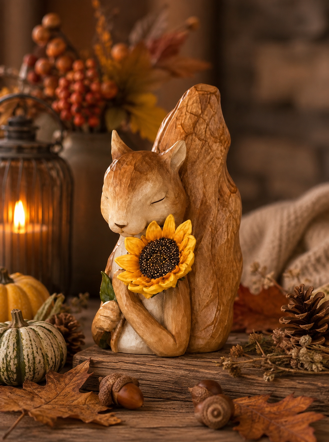 Squirrel with sunflower 16x18x26 cm