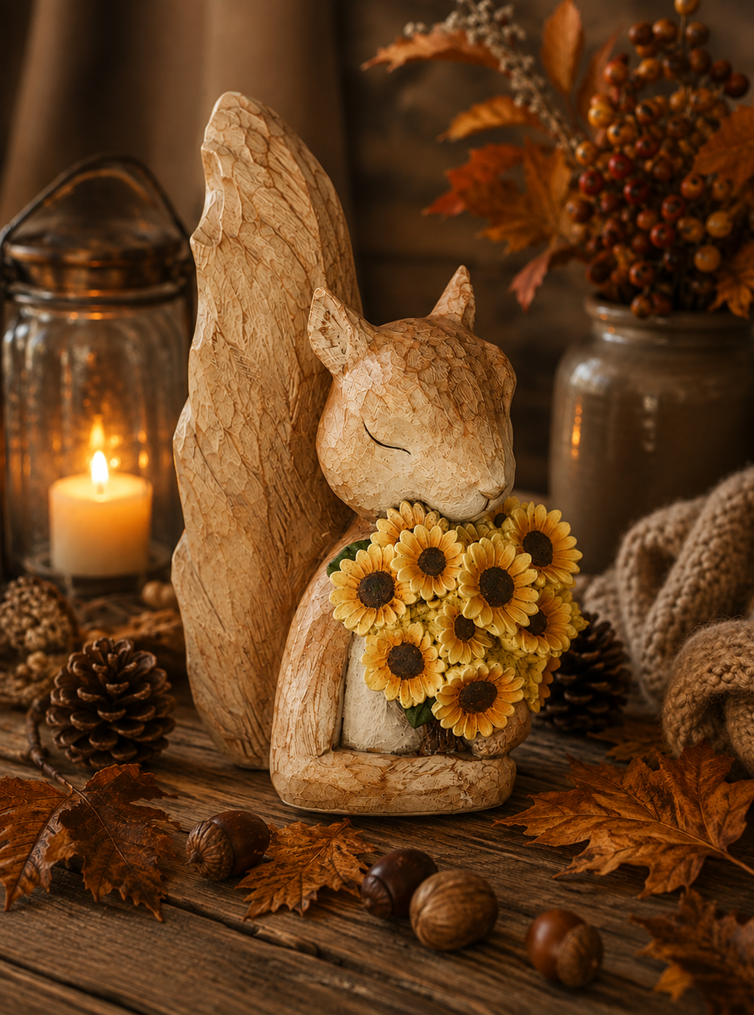 Squirrel with sunflower bouquet 12x20x26 cm - 6