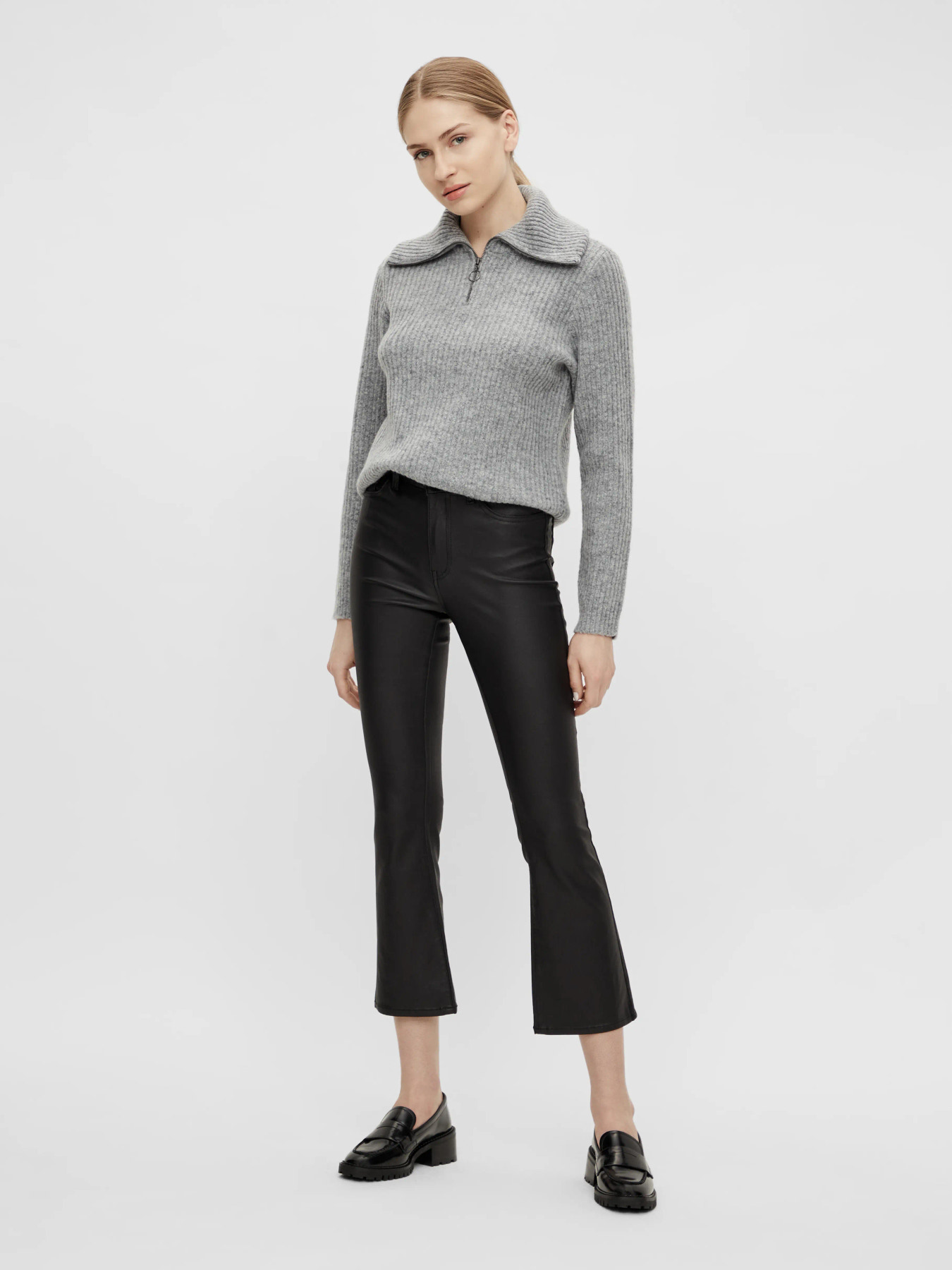 OBJBELLE MW 78 COATED FLARED PANTS DIV Black - 3