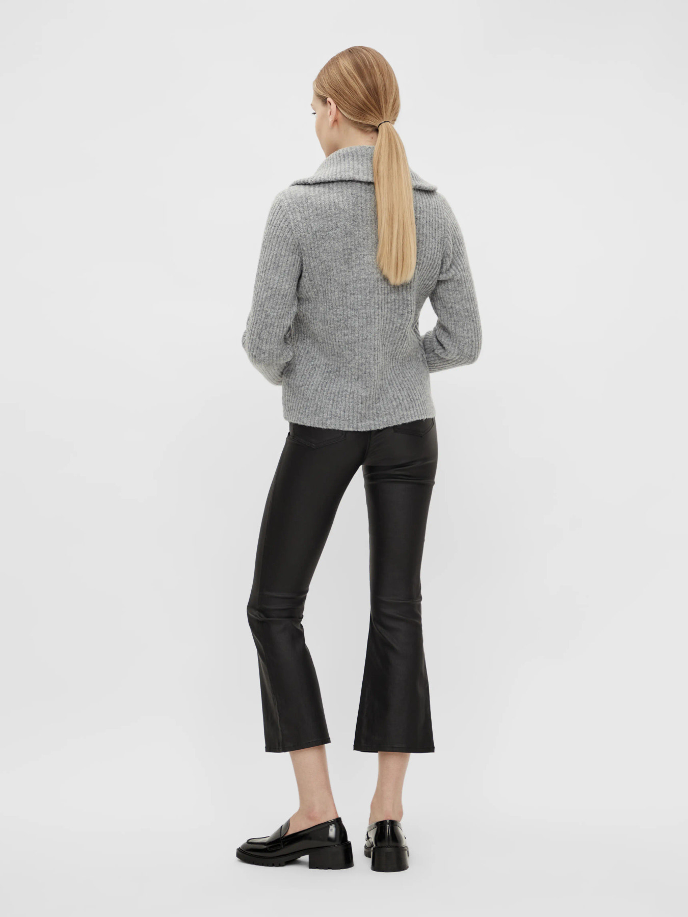 OBJBELLE MW 78 COATED FLARED PANTS DIV Black - 6