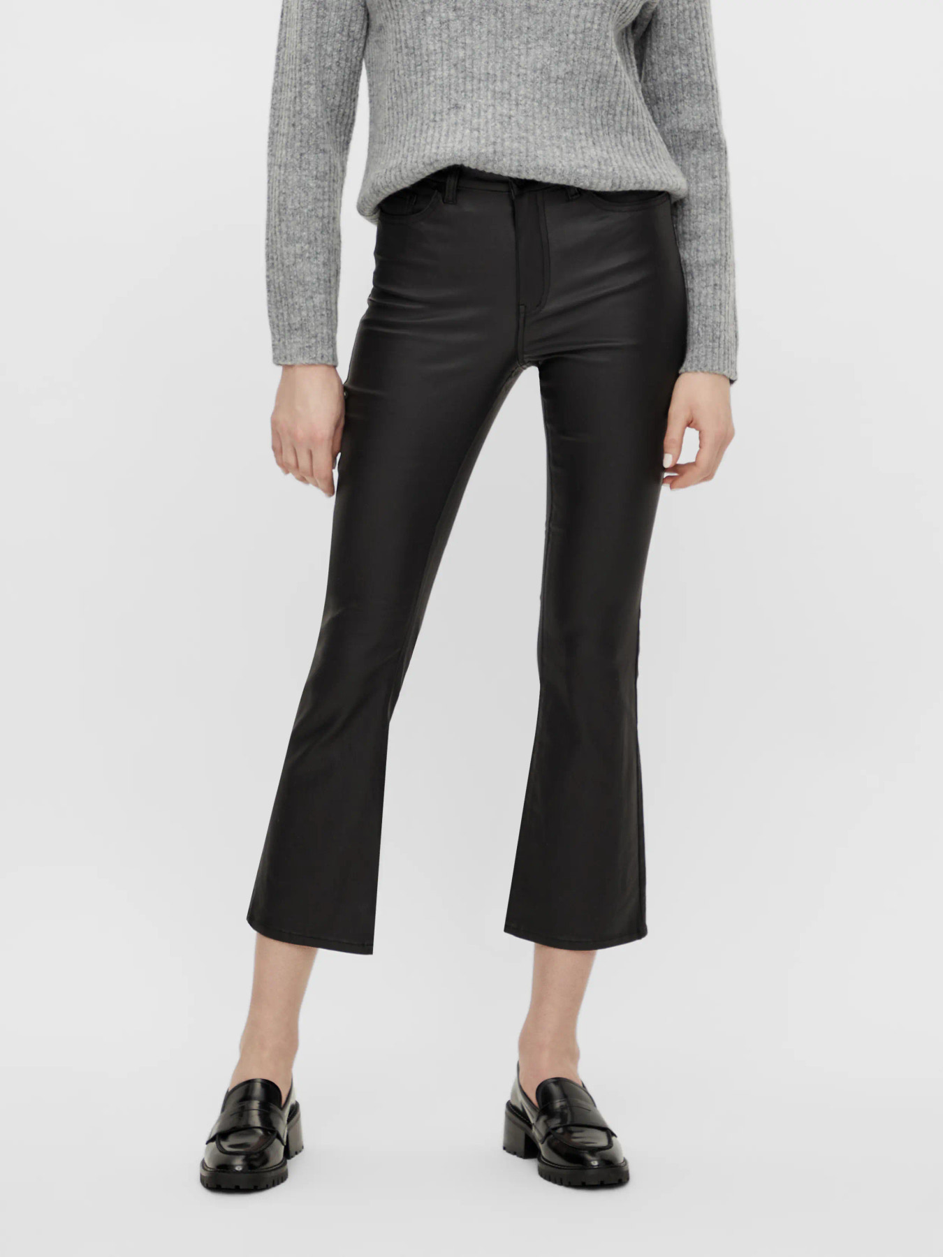 OBJBELLE MW 78 COATED FLARED PANTS DIV Black - 7