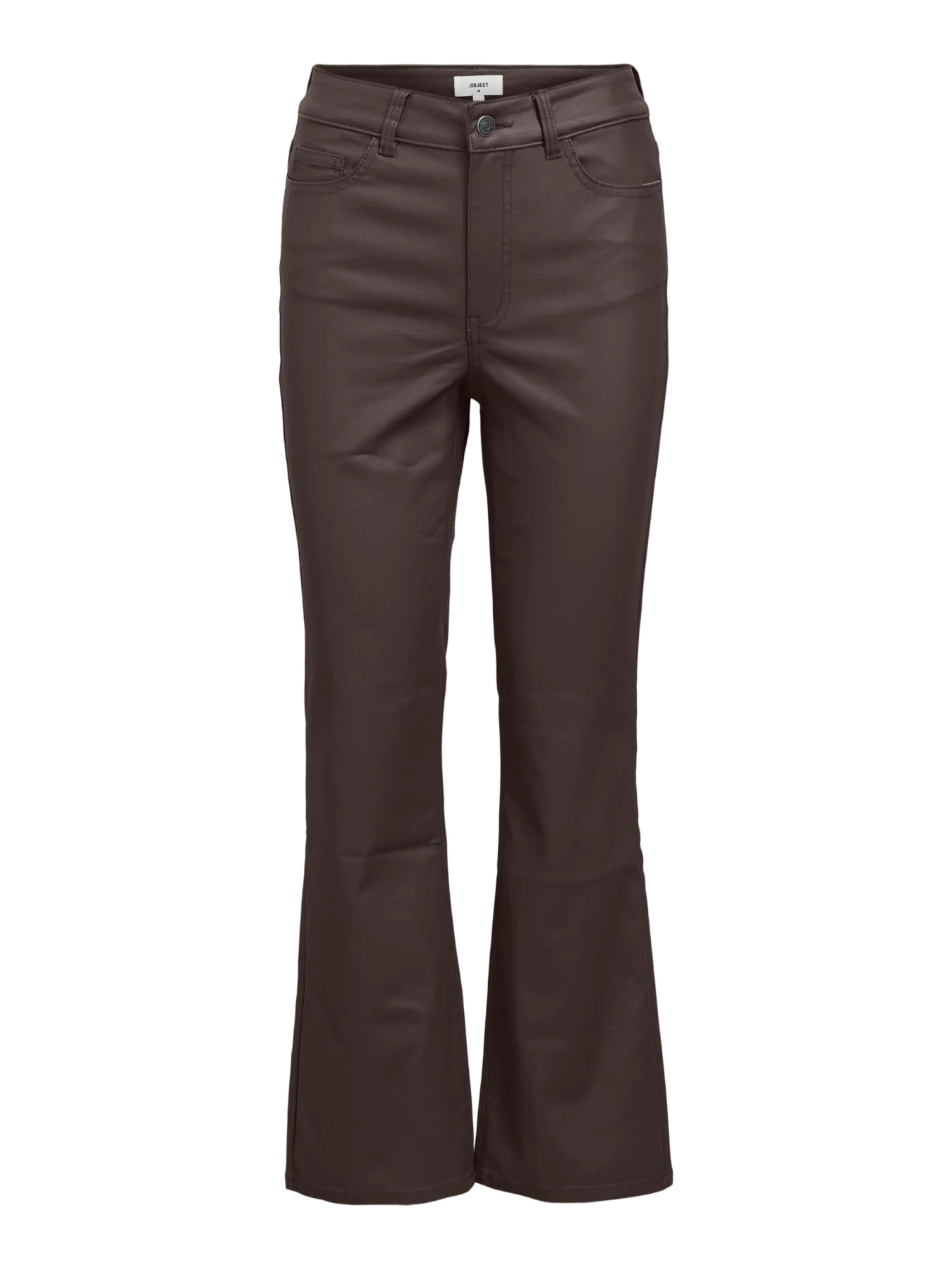 OBJBELLE MW 78 COATED FLARED PANTS DIV Seal Brown