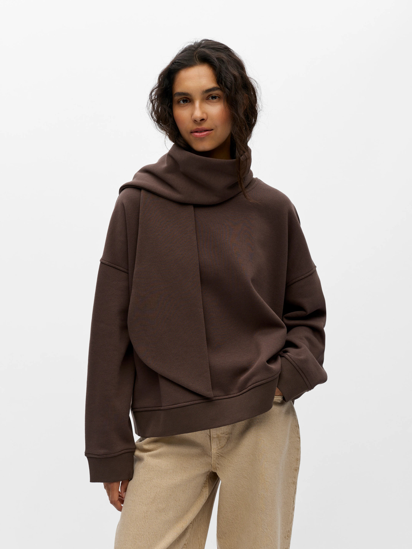 OBJARINA LS OZ TIE SWEATSHIRT NOOS Seal Brown - 2