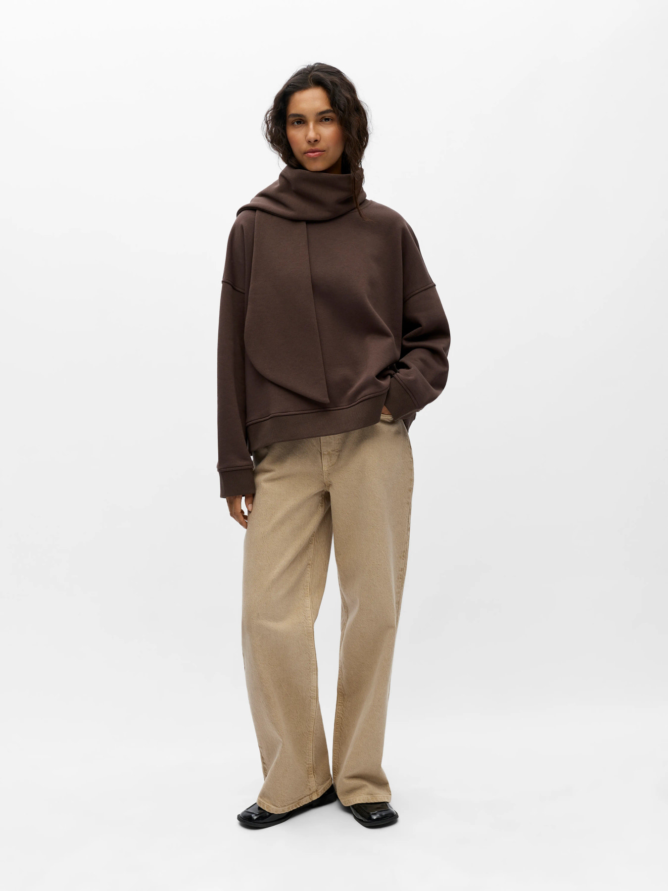 OBJARINA LS OZ TIE SWEATSHIRT NOOS Seal Brown - 3