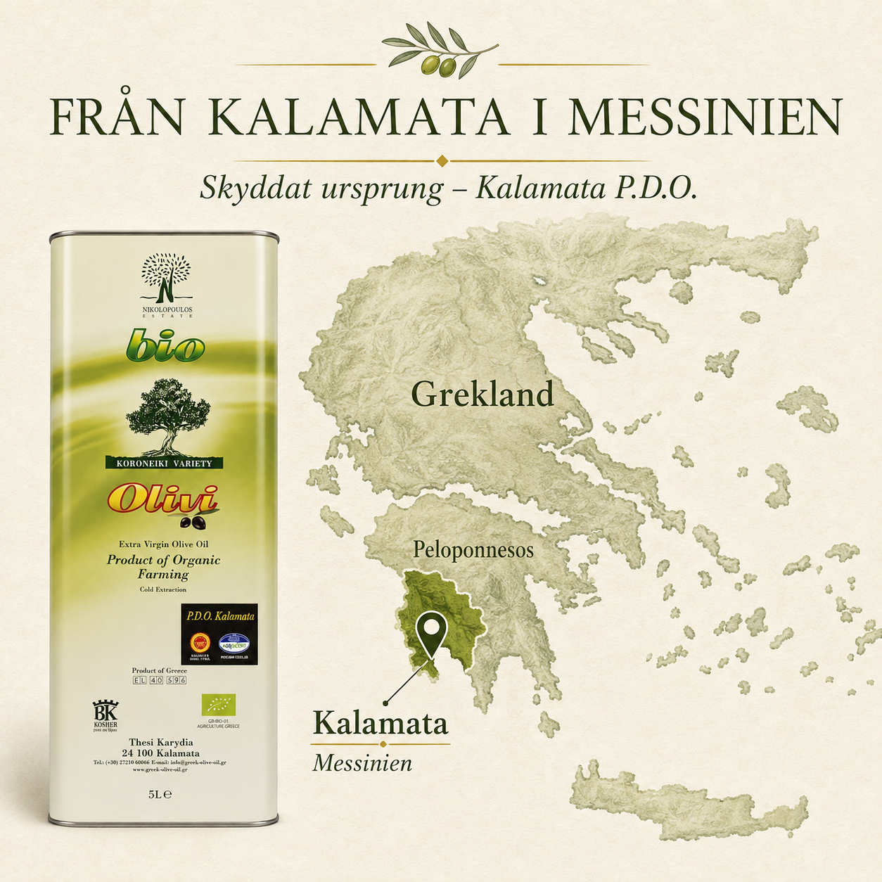 Olivi Bio Kalamata P.D.O. Ekologisk Olivolja 5L, nikolopoulos estate - 2