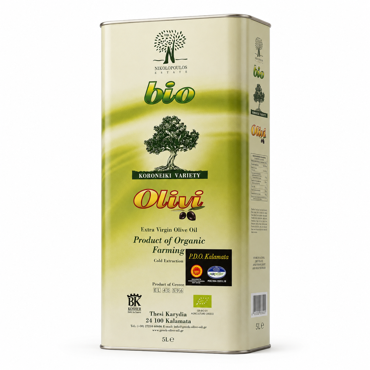 Olivi Bio Kalamata P.D.O. Ekologisk Olivolja 5L, nikolopoulos estate