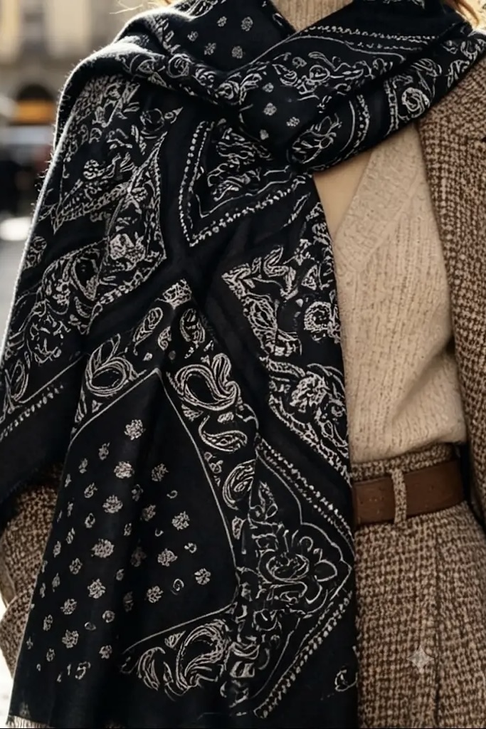 Qnuz - Scarf W Paisley Black
