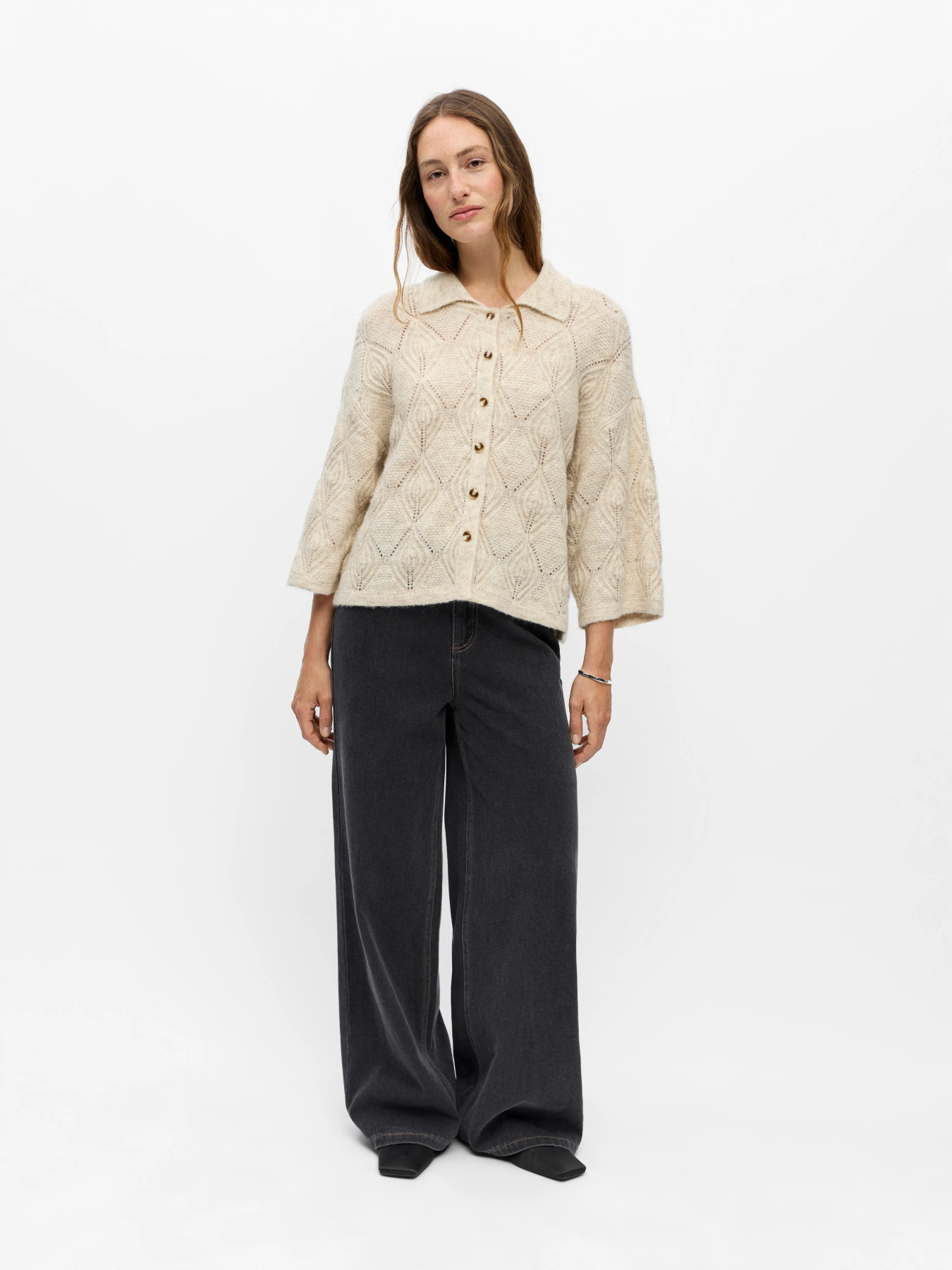 OBJKAISA FLORA 3/4 LO KNIT CARDIGAN NOOS Birch Melange - 3