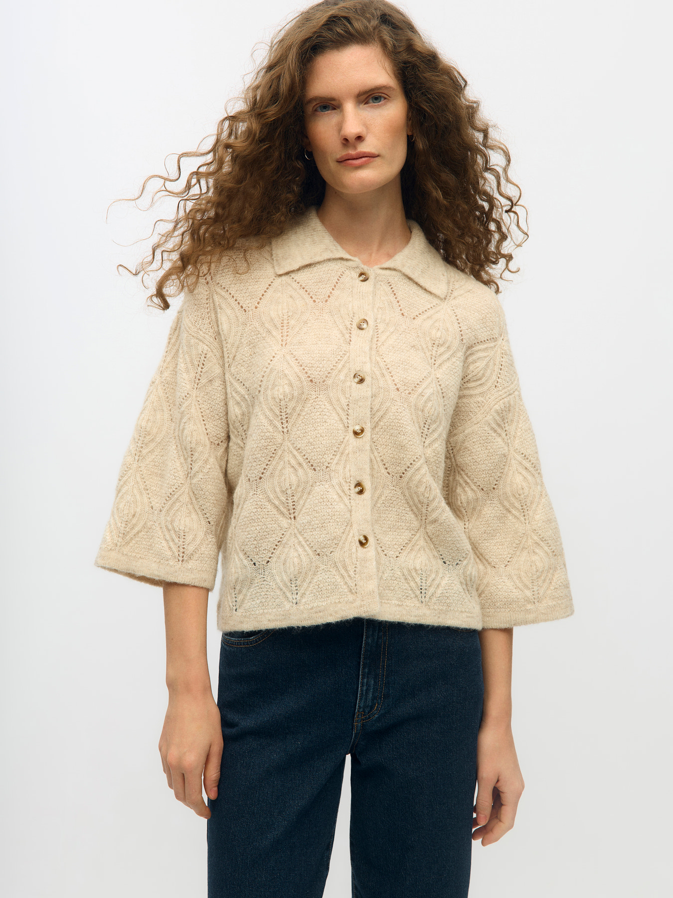 OBJKAISA FLORA 3/4 LO KNIT CARDIGAN NOOS Birch Melange - 4