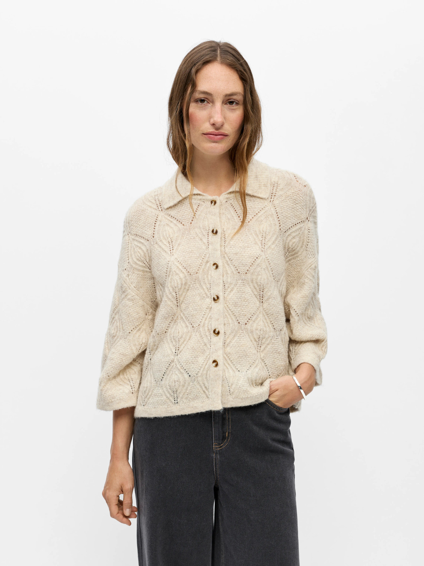 OBJKAISA FLORA 3/4 LO KNIT CARDIGAN NOOS Birch Melange - 5