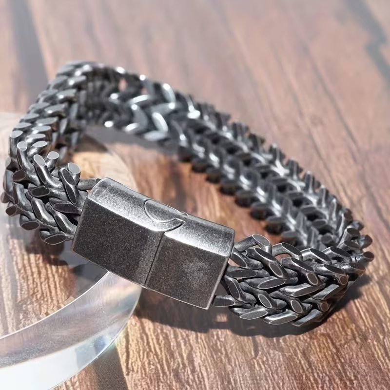 Armband "Double Curb" i 304L Rostfritt stål 8mm med magnetlåsning - 5