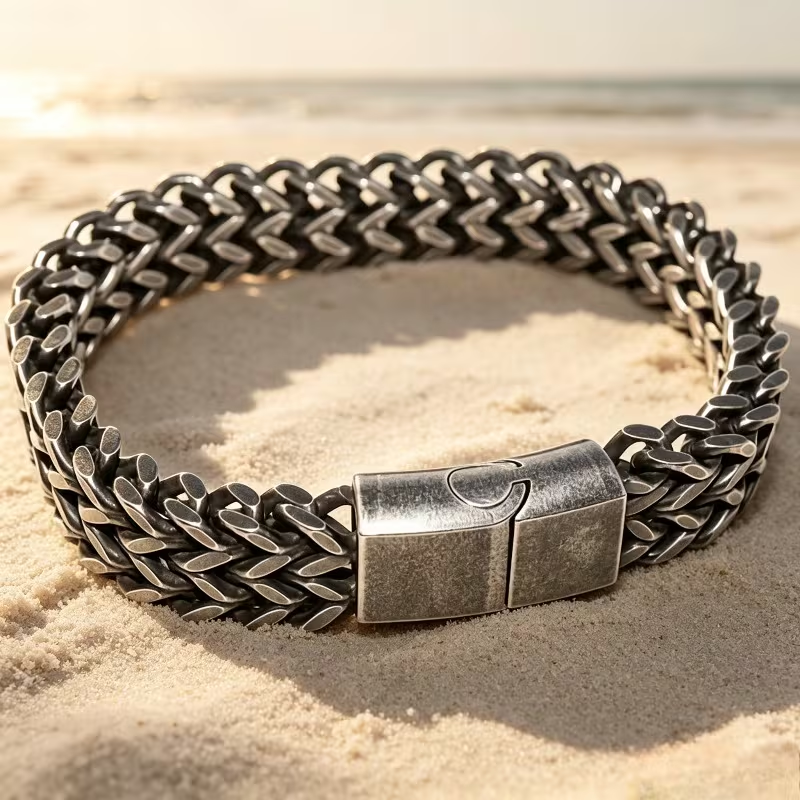 Armband "Double Curb" i 304L Rostfritt stål 8mm med magnetlåsning - 4