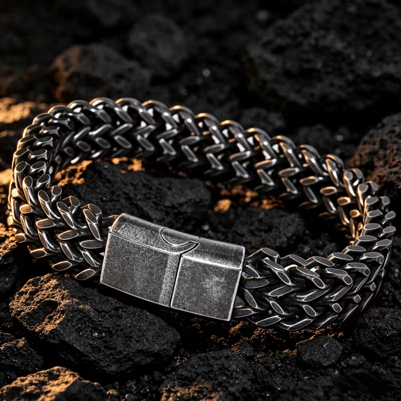 Armband "Double Curb" i 304L Rostfritt stål 8mm med magnetlåsning - 3