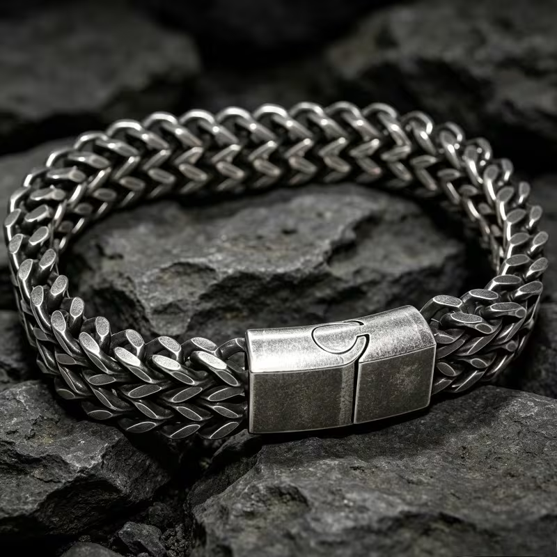 Armband "Double Curb" i 304L Rostfritt stål 8mm med magnetlåsning - 2