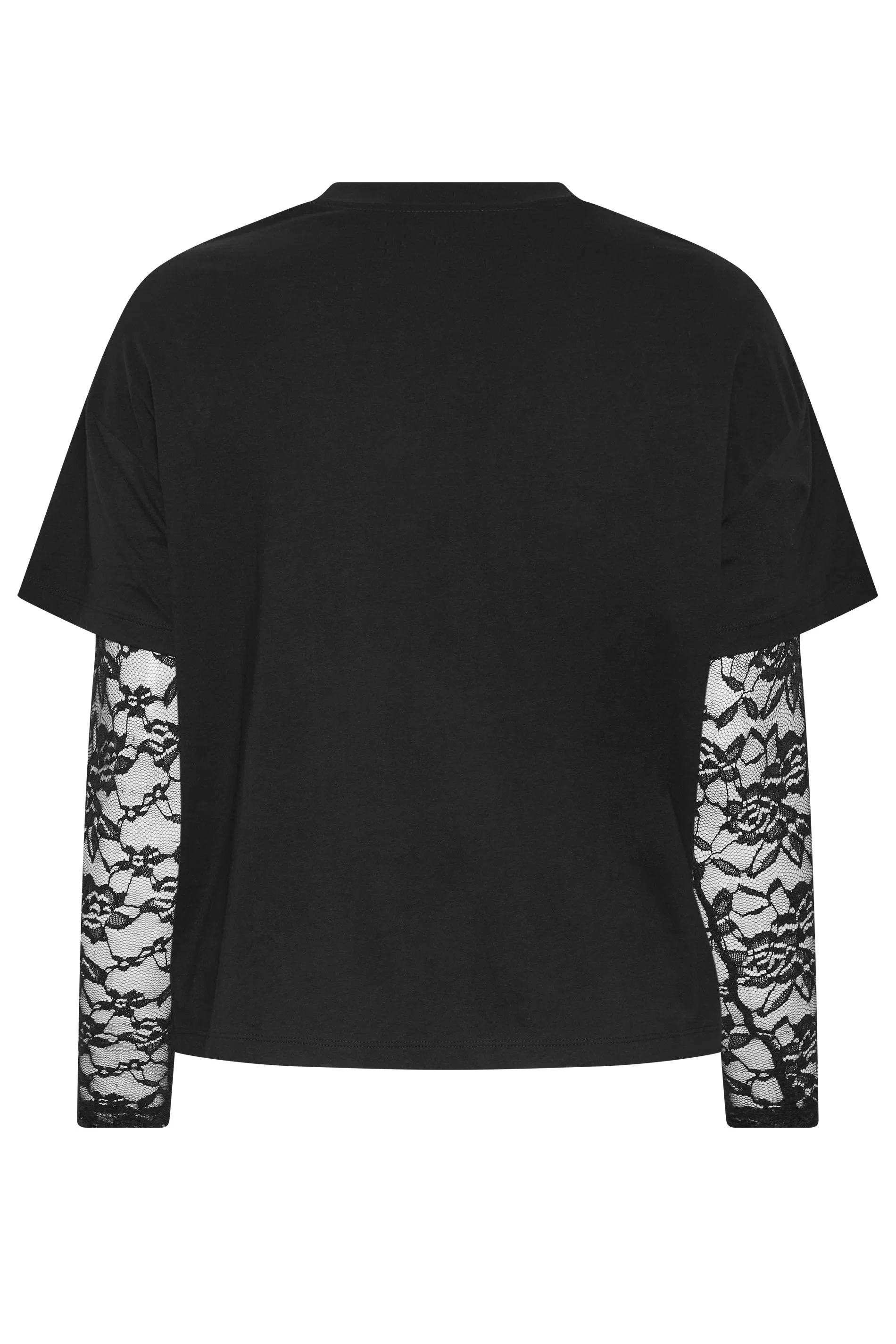 T-shirt med döskalle och spetsärmar, svart - 6