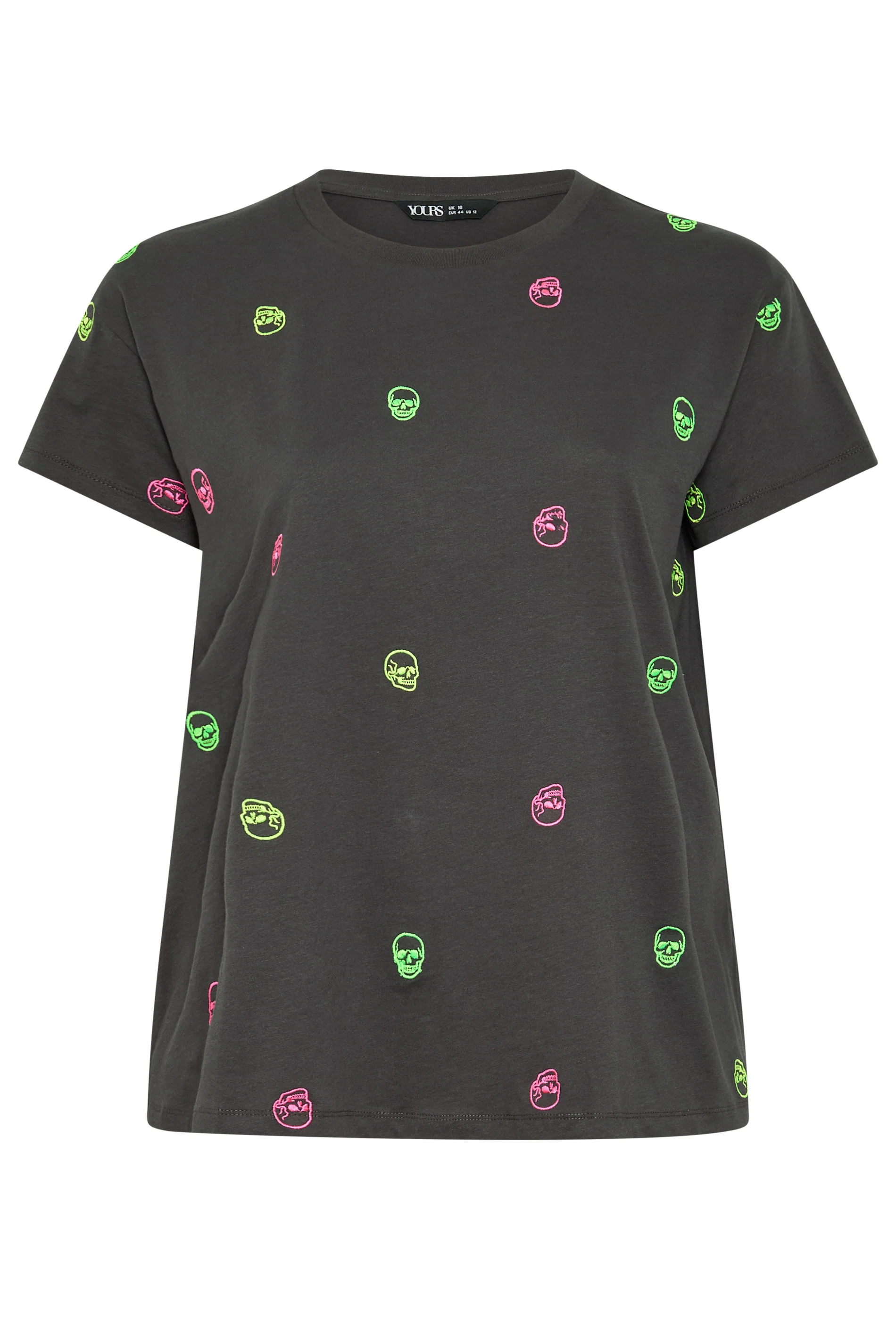 T-shirt med broderade döskallar, grå - 5