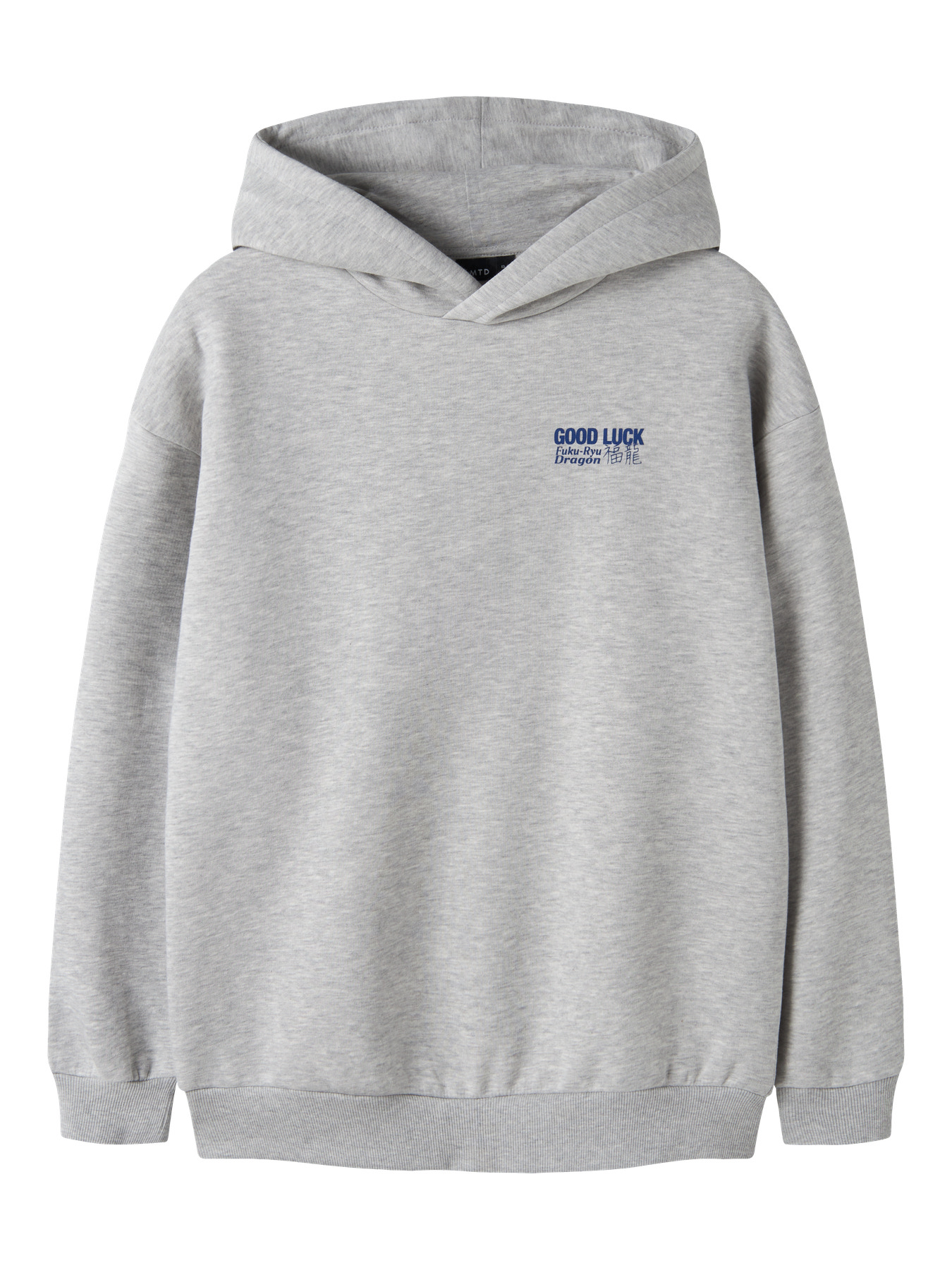 NLMNOLUCK LS L SWEAT W. HOOD Light Grey Melange W Mazarine Blue
