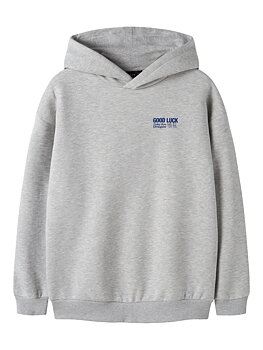 NLMNOLUCK LS L SWEAT W. HOOD Light Grey Melange W Mazarine Blue