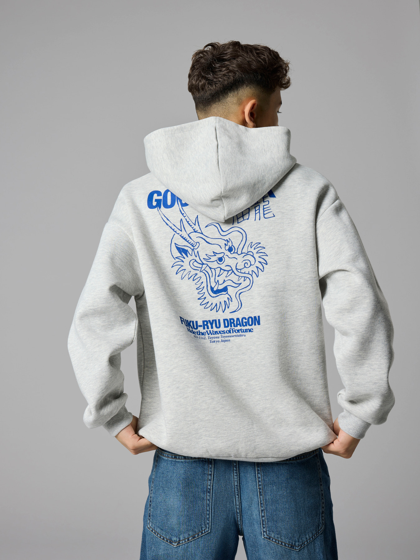 NLMNOLUCK LS L SWEAT W. HOOD Light Grey Melange W Mazarine Blue - 5
