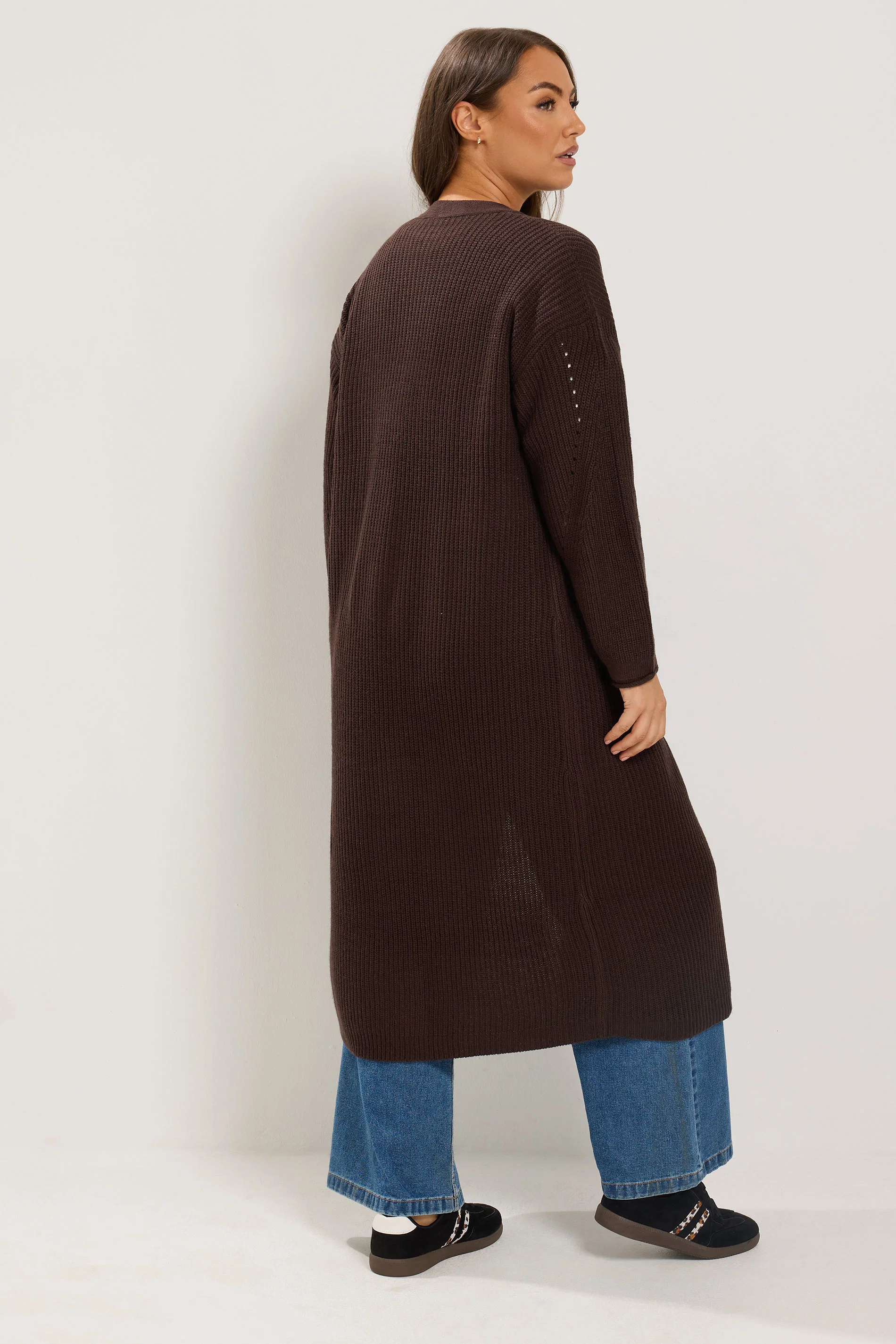 Stickad cardigan i lång modell, brun - 3