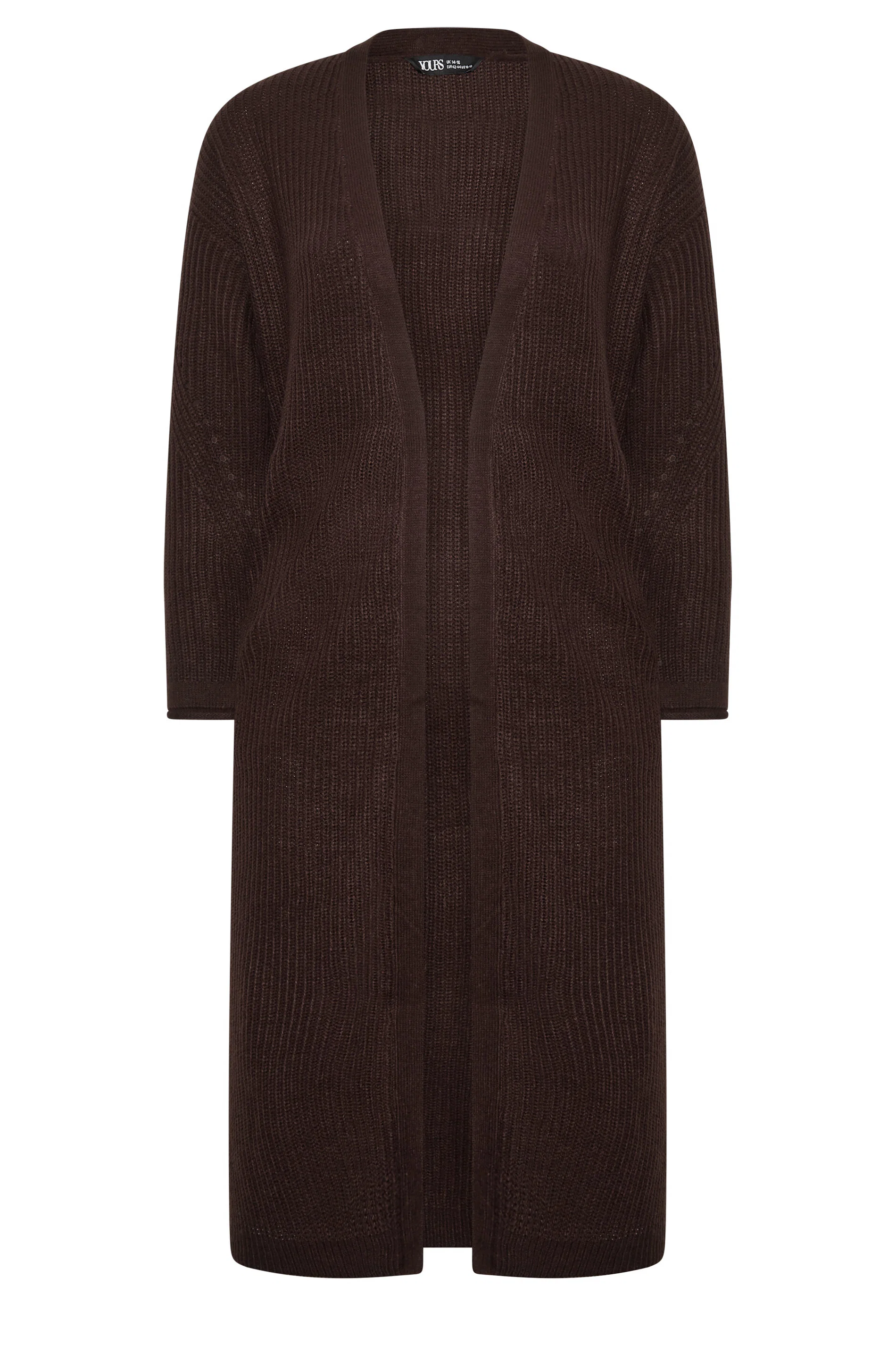 Stickad cardigan i lång modell, brun - 5