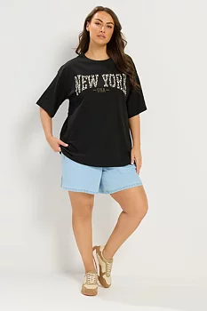 T-shirt med tryck, New york, svart