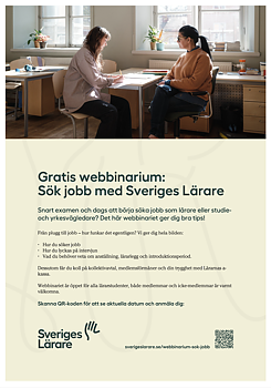 Gratis webbinarium: Sök jobb med Sveriges Lärare – affisch