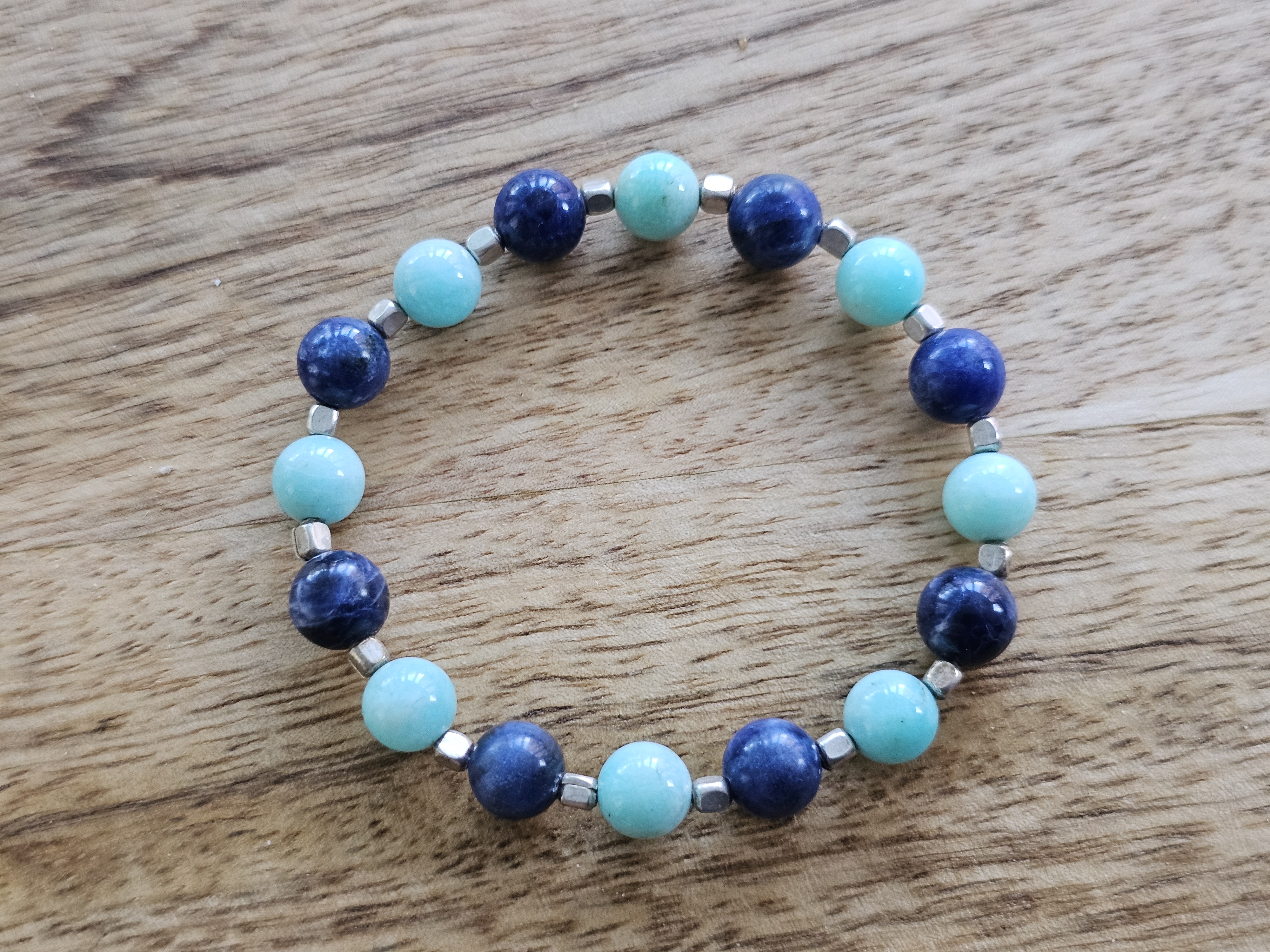 Armband lapis lazuli, amazonit och Hilltribe silver ( 925-silver eller mer ), JOD