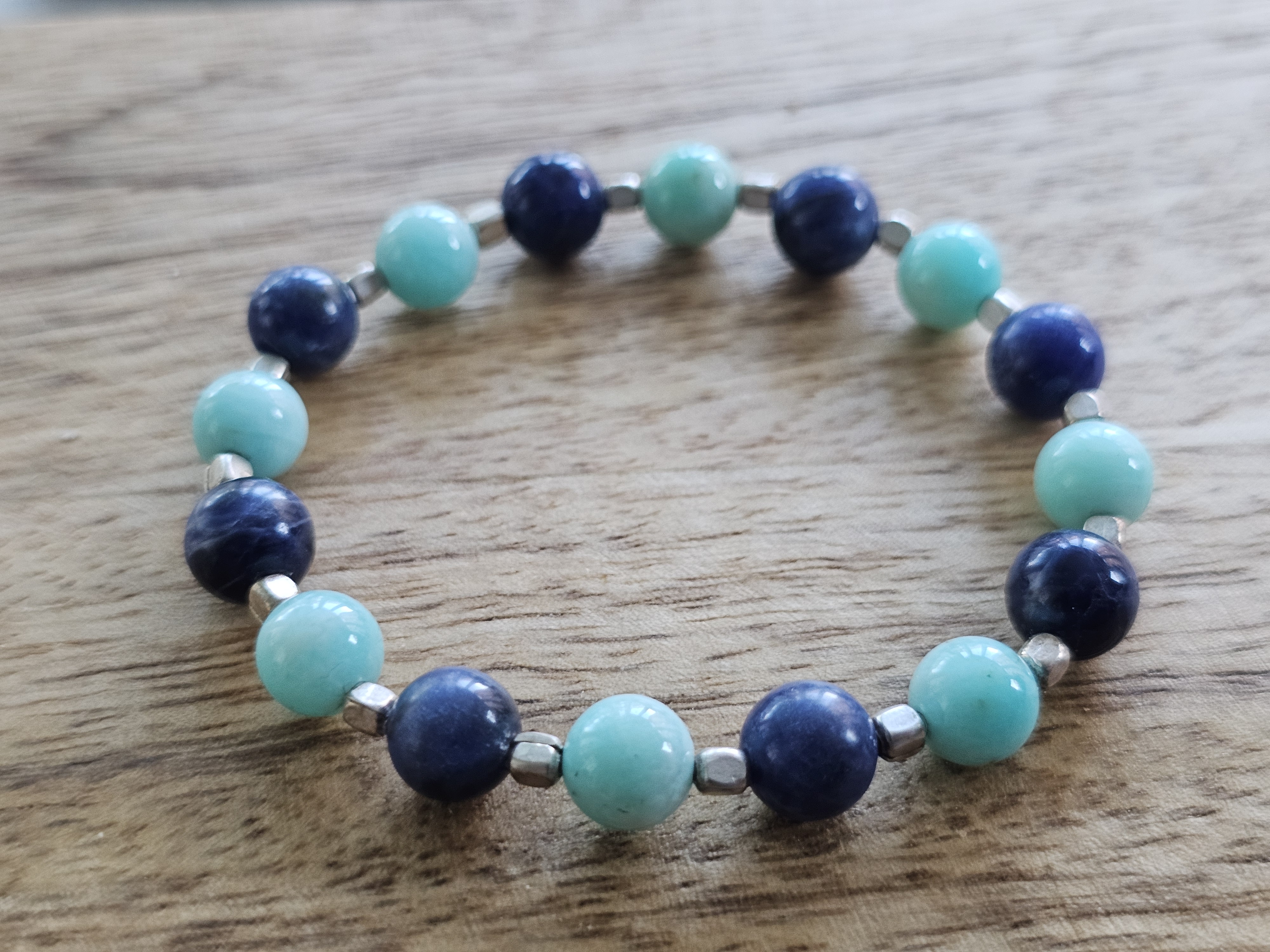 Armband lapis lazuli, amazonit och Hilltribe silver ( 925-silver eller mer ), JOD - 2