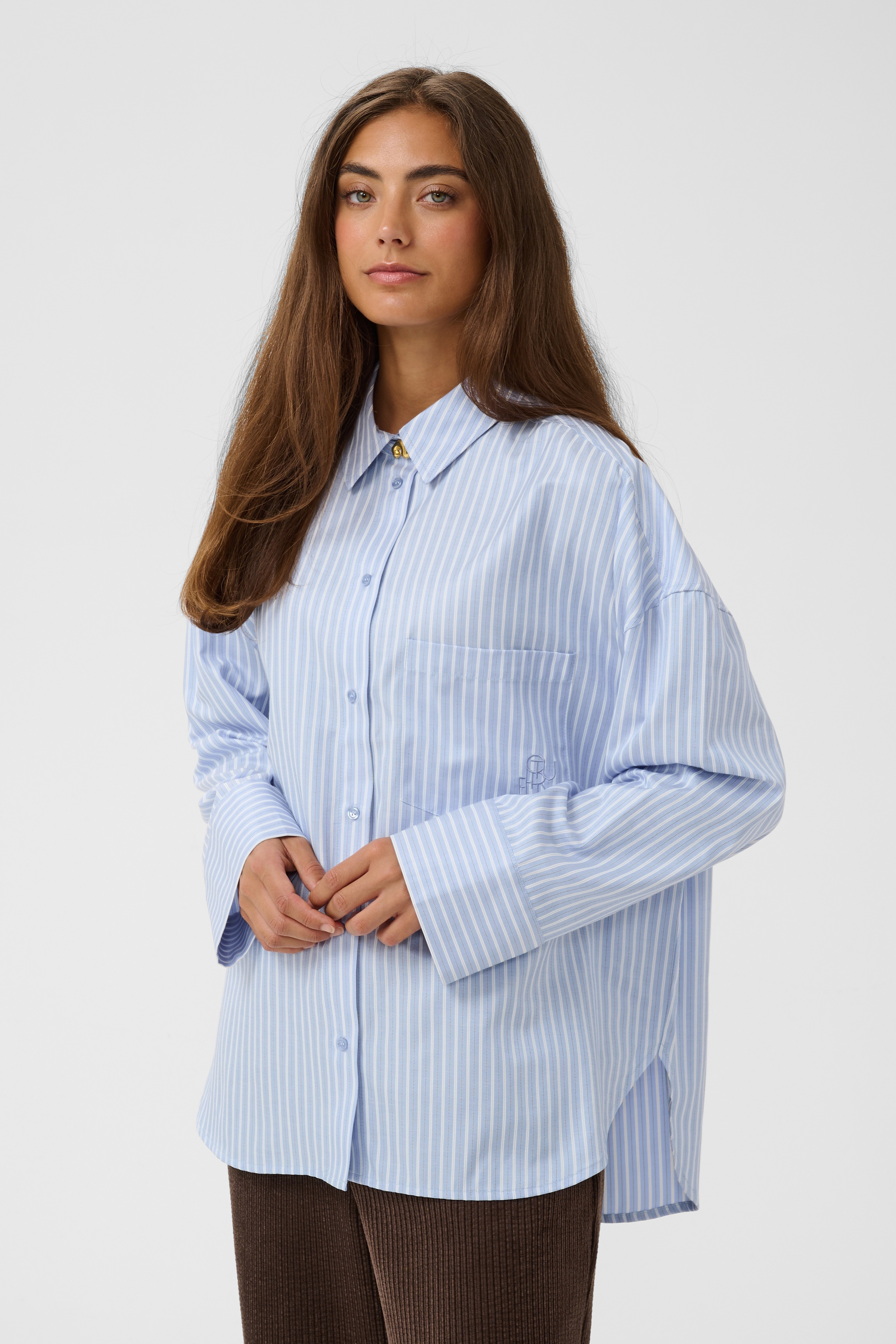 CUmanga Oversized Shirt Blue/White Stripe Randig Skjorta
