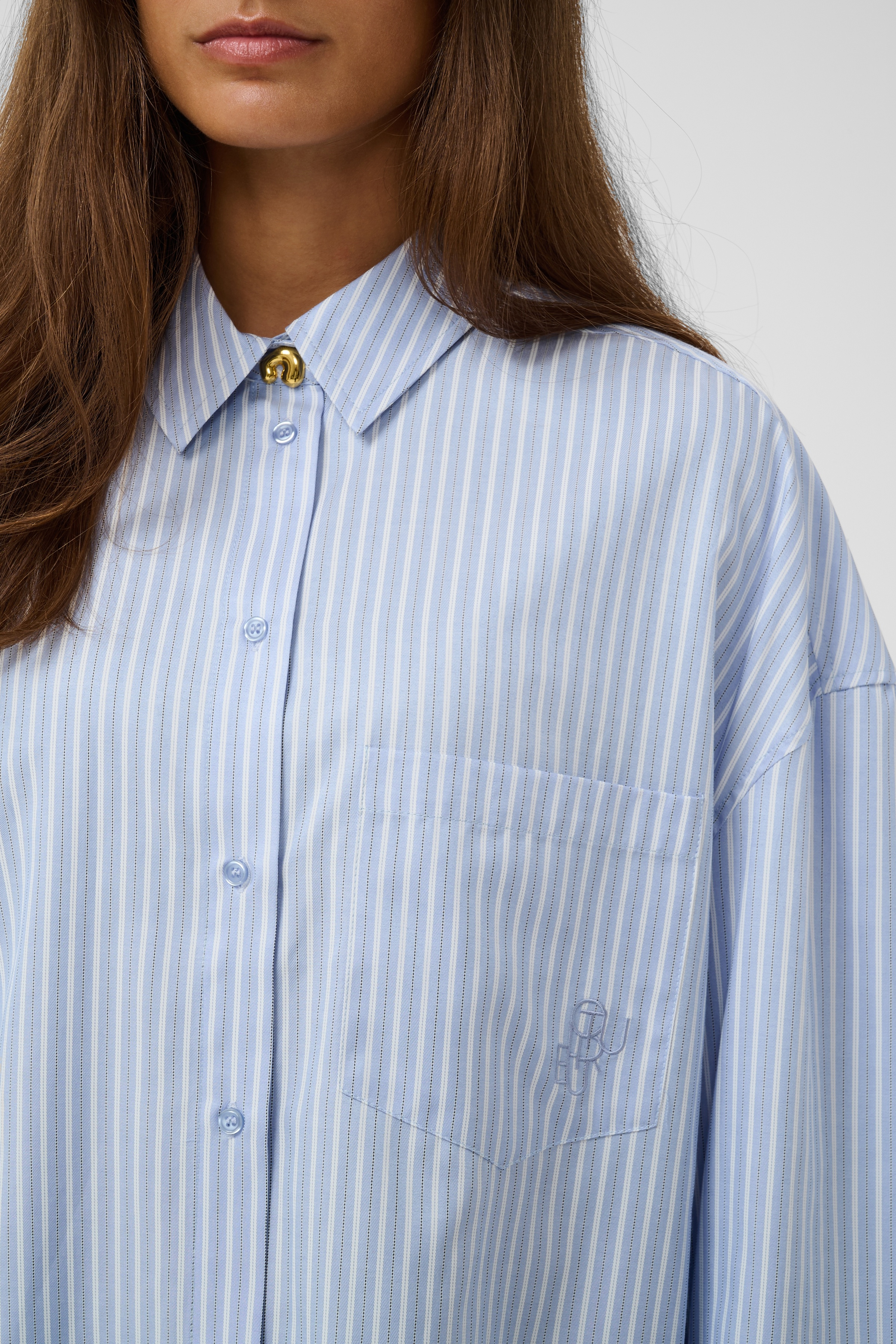 CUmanga Oversized Shirt Blue/White Stripe Randig Skjorta - 3