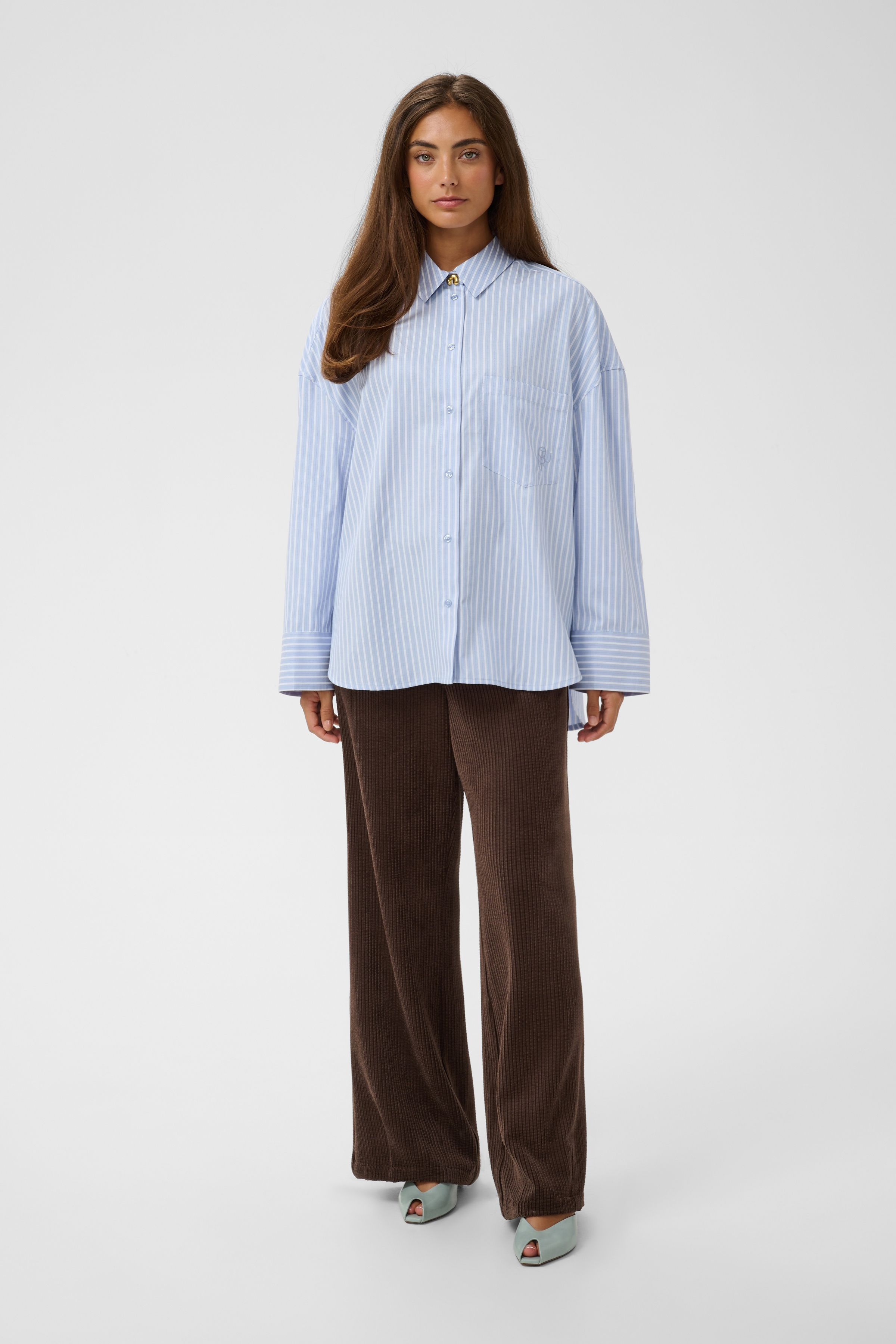 CUmanga Oversized Shirt Blue/White Stripe Randig Skjorta