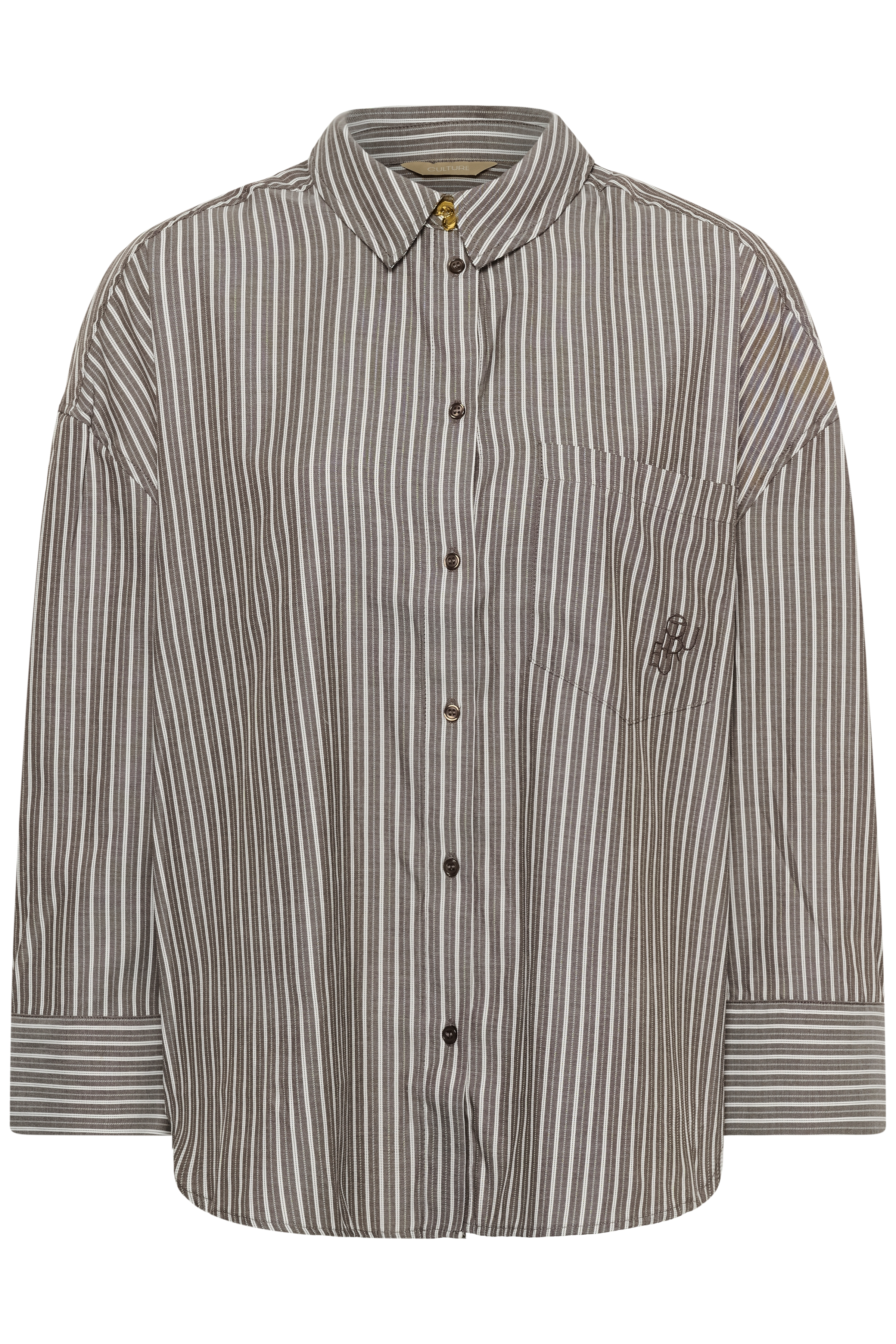 CUmanga Oversized Shirt Brown/White Stripe Randig Skjorta - 4