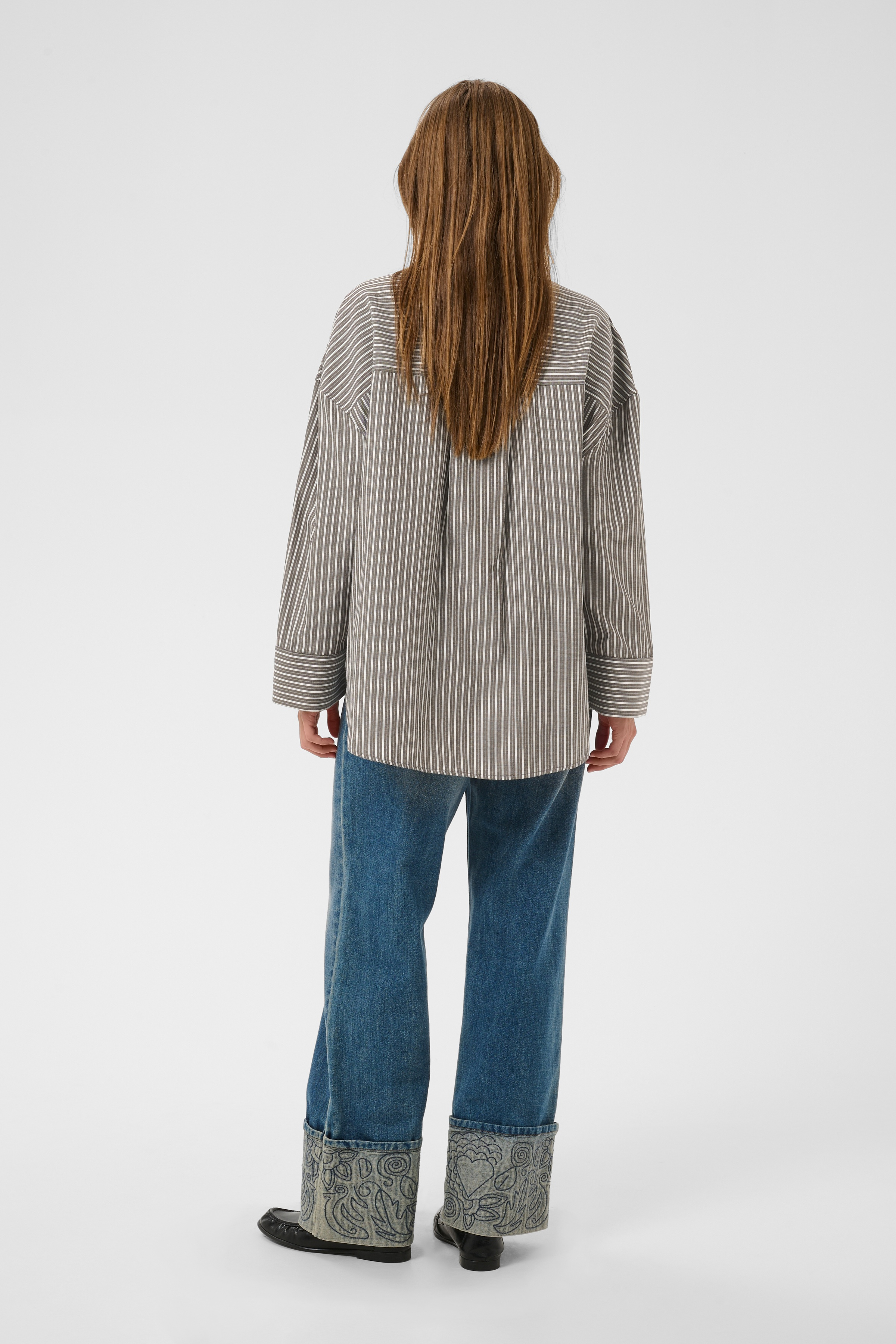 CUmanga Oversized Shirt Brown/White Stripe Randig Skjorta - 3